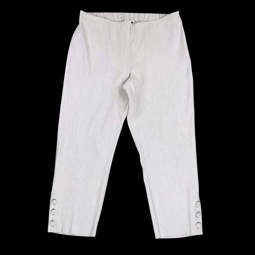 Soft Surroundings Pants Women Large Light Gray Pull On Linen Blend Elastic Waist